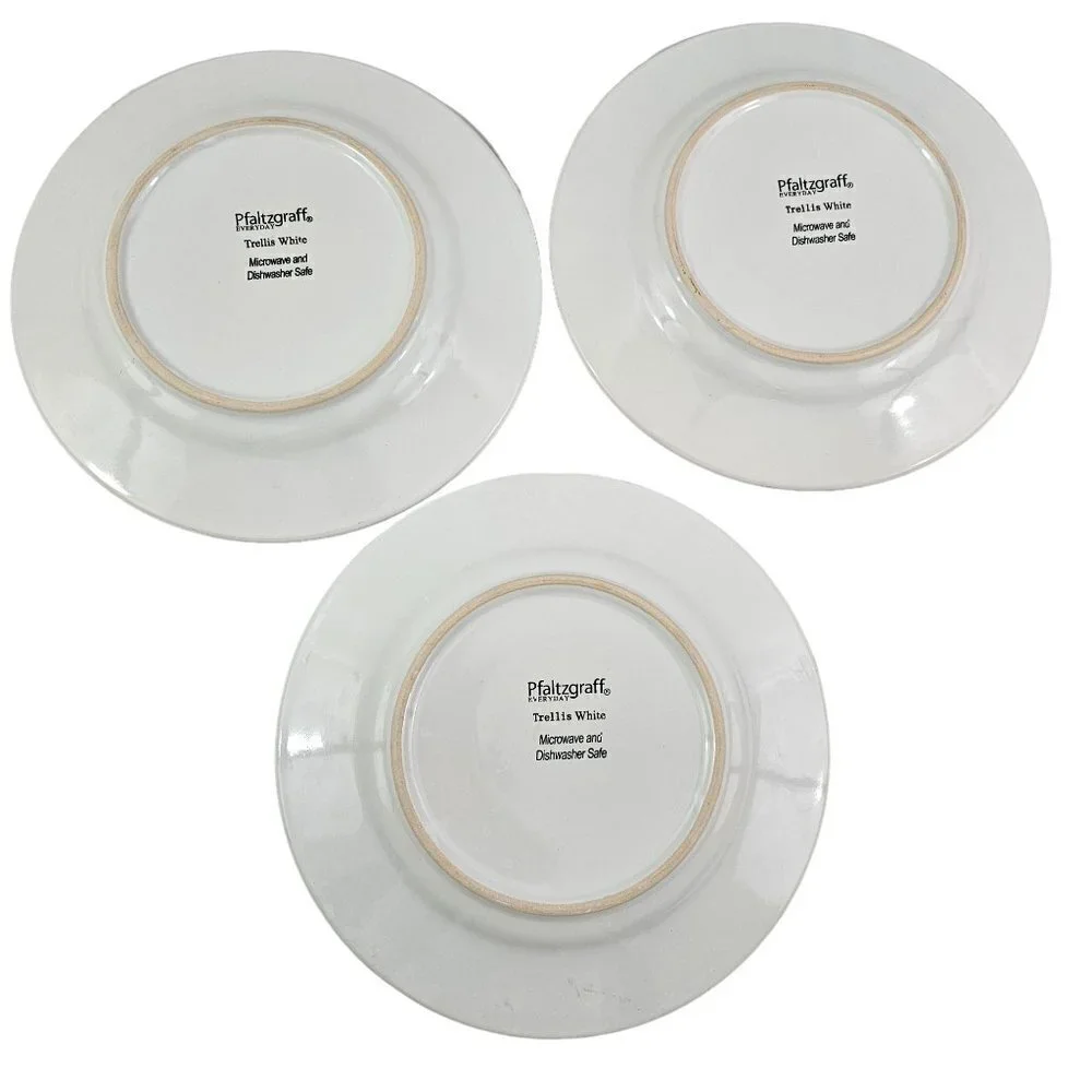 Pfaltzgraff Trellis White 8” Stoneware Salad Luncheon Plates – Set of 3